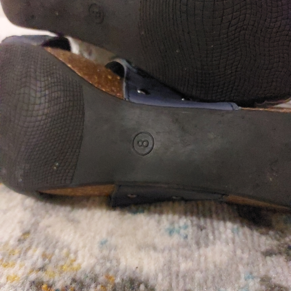 Pure Sole Navy Blue Strappy Leather Wedge Sandal Womens Size 8 As Is - Picture 7 of 8